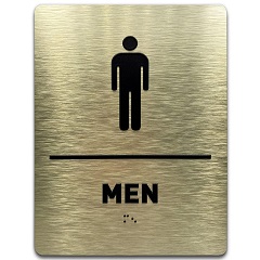 Unisex-Bathroom-Door-Sign-with-Braille-Indicator-Gold-Aluminum-Plate-ADA-Compliant